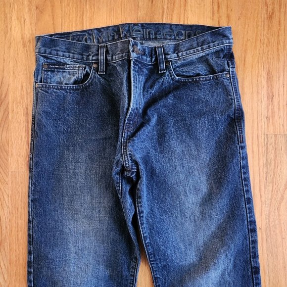 Calvin Klein Jeans Mens Size 34 x 32 Slim Straight Leg Blue Denim Low Rise Pants - Picture 1 of 11